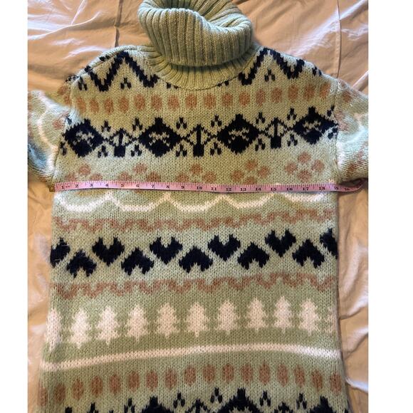 Anthropologie Mint Green‎ Fair Isle Heavy Knit Turtleneck Tunic Sweater XS - Picture 8 of 9